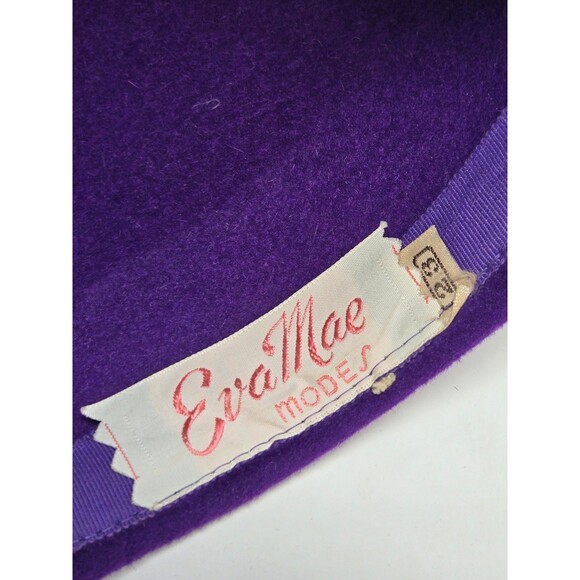 VINTAGE EVA MAE MODES PURPLE VELOUR PILLBOX HAT CAP MCM 50S RIBBON BOW WOMEN OS - Picture 10 of 10